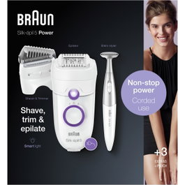 Braun Silk-épil 5 5-825 Power Epilador Eléctrico con 28 Pinzas MicroGrip, Blanco y Púrpura