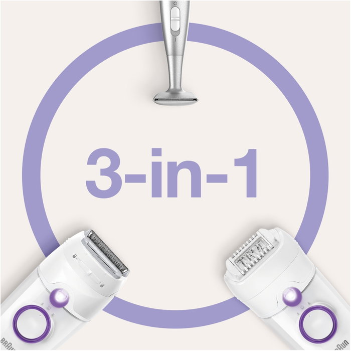 Braun Silk-épil 5 5-825 Power Epilador Eléctrico con 28 Pinzas MicroGrip, Blanco y Púrpura
