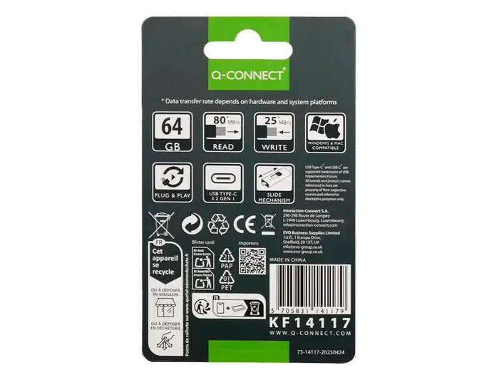 Q-connect Memoria USB Flash Drive 64 GB USB 3.2 Tipo C Plata