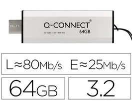 Q-connect Memoria USB Flash Drive 64 GB USB 3.2 Tipo C Plata
