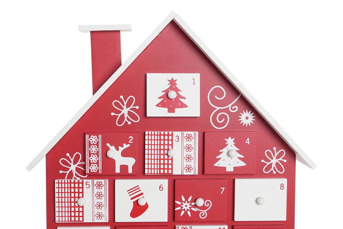 DKD Home Decor Calendario Adviento Navidad Tradicional Rojo Blanco MDF Casa 7 x 38 x 27 cm (2 Unidades)