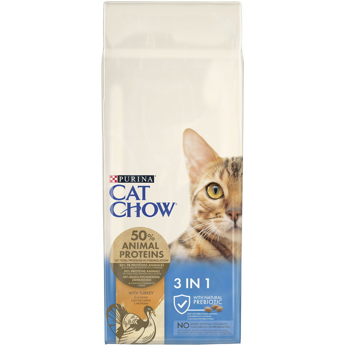 Cat Chow Pienso para Gatos 3 en 1 con Pavo e Ingredientes Naturales, 15kg