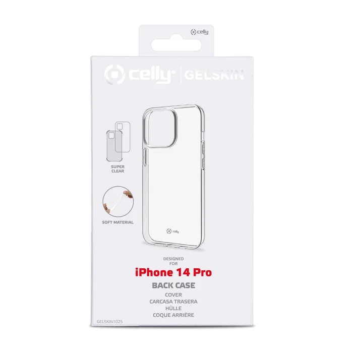 Celly Funda Gelskin para iPhone 14 Pro, Transparente, 15.5 cm (6.1"), TPU Flexible, Antigolpes y Antiarrañazos