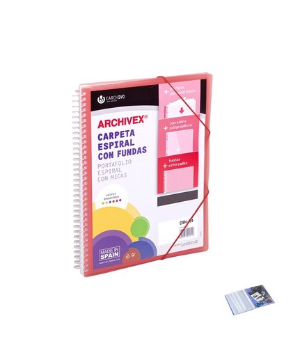 Carchivo Carpeta Archivex-Star Espiral PP con 80 Fundas y Sobre Cierre Rojo