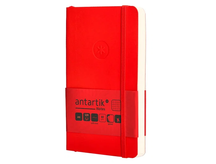 Antartik Cuaderno A6 Tapa Blanda Cuadriculado Rojo 100 Hojas 80gr FSC Antartik Notes
