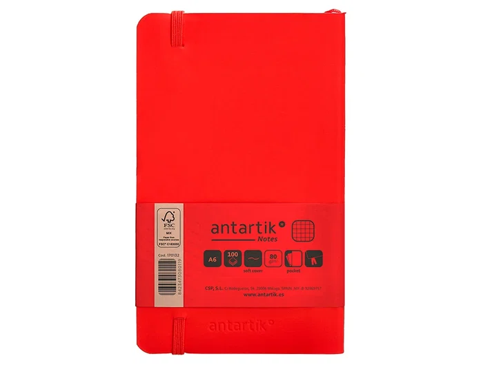 Antartik Cuaderno A6 Tapa Blanda Cuadriculado Rojo 100 Hojas 80gr FSC Antartik Notes