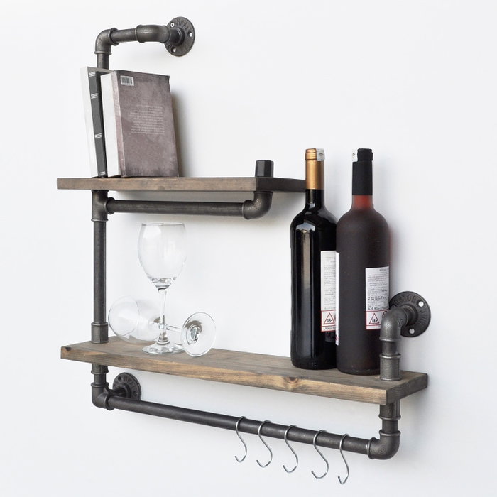 Hanah Home Boruraf019 Estantería de Tubo Hecha a Mano de Madera de Abeto y Metal, Negro y Nogal, 60x58x14 cm Hanah Home Boruraf019 Estantería de Tubo Hecha a Mano de Madera de Abeto y Metal, Negro y Nogal, 60x58x14 cm