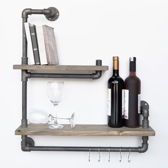 Hanah Home Boruraf019 Estantería de Tubo Hecha a Mano de Madera de Abeto y Metal, Negro y Nogal, 60x58x14 cm Hanah Home Boruraf019 Estantería de Tubo Hecha a Mano de Madera de Abeto y Metal, Negro y Nogal, 60x58x14 cm