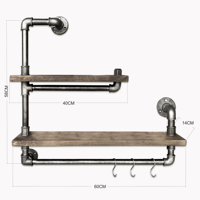 Hanah Home Boruraf019 Estantería de Tubo Hecha a Mano de Madera de Abeto y Metal, Negro y Nogal, 60x58x14 cm Hanah Home Boruraf019 Estantería de Tubo Hecha a Mano de Madera de Abeto y Metal, Negro y Nogal, 60x58x14 cm