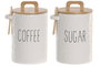DKD Home Decor Set de 2 Botes de Porcelana y Bambú con Cuchara