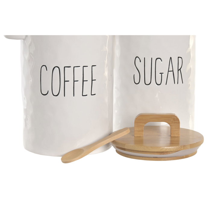 DKD Home Decor Set de 2 Botes de Porcelana y Bambú con Cuchara
