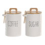 DKD Home Decor Set de 2 Botes de Porcelana y Bambú con Cuchara