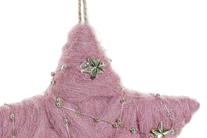 DKD Home Decor Decoracion Colgante Navidad Fantasia Blanco Rosa Palo Dorado Lana Estrella 2.5 x 14 x 15 cm (6 Unidades)