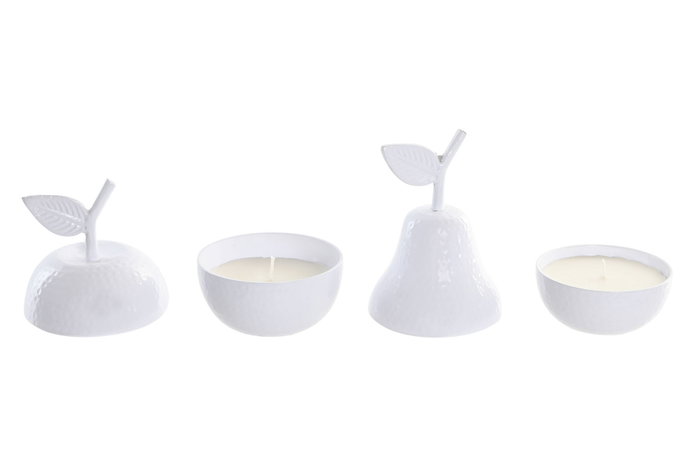 DKD Home Decor Velas de Cera de Soja Aroma Manzana y Pera, Blanco