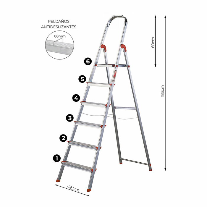 Rolser Escalera de Aluminio de 6 Peldaños, 122 cm