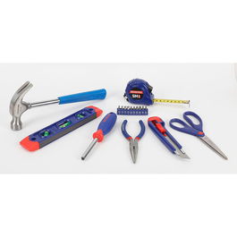 Workpro Juego de herramientas 17 piezas con martillo de garra, nivel, alicate, tijera, cúter y cinta métrica