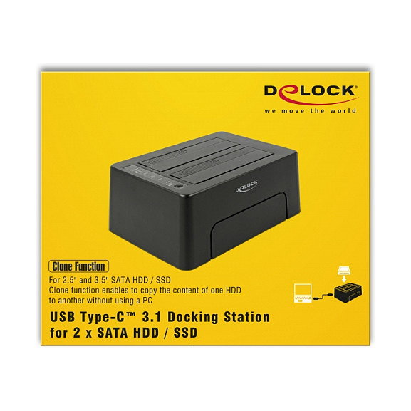 DeLOCK Docking Station USB Type-C 10 Gbps 63957 para 2 HDD/SSD SATA con Función Clonar