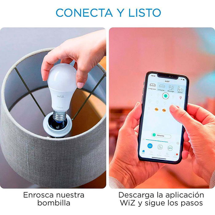 Wiz Philips Bombilla LED Inteligente E27 8.5W RGB Full Colors 806 lm 2200-6500K Wifi Control por Voz