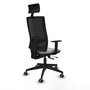Silla de oficina Horna con mecanismo Sincro/Traslack tapizada con Tela color Gris claro y malla color Negro. Equipada con lumbar 1D, Brazos 1D, Cabecero Fijo y Ruedas 65 mm parqué