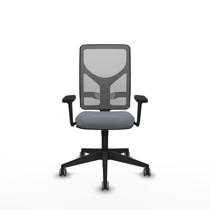 Silla de oficina Motilla con mecanismo Sincro tapizada con Tela color Gris. Equipada con lumbar 1D, Brazos 3D y Ruedas 65 mm parqué