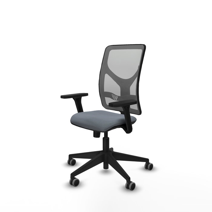 Silla de oficina Motilla con mecanismo Sincro tapizada con Tela color Gris. Equipada con lumbar 1D, Brazos 3D y Ruedas 65 mm parqué