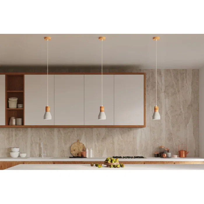 QUBIC SOL-SL.0963 Lámpara Colgante Decorativa de Madera y Hormigón para Interior, Estilo Industrial y Moderno, Color Negro o Madera/Gris