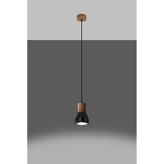 QUBIC SOL-SL.0963 Lámpara Colgante Decorativa de Madera y Hormigón para Interior, Estilo Industrial y Moderno, Color Negro o Madera/Gris