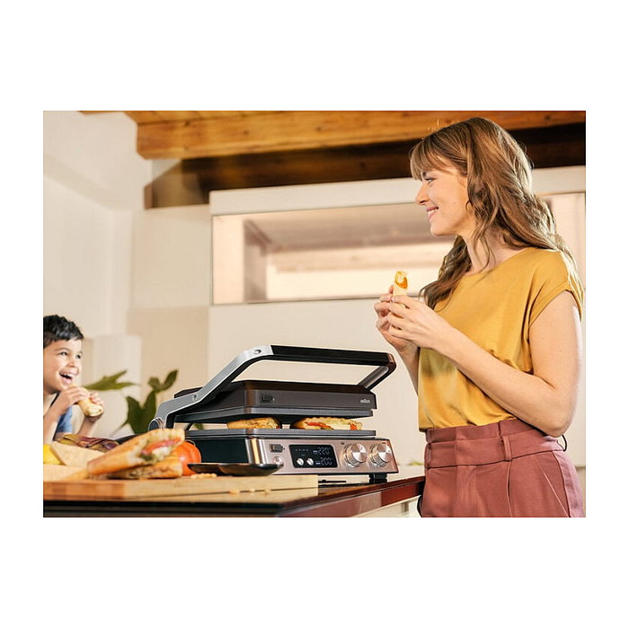 Braun CG 7040 Contact Grill MultiGrill 7, Grill de Contacto 2000W 6 Personas, Placas de Hierro Fundido Desmontables, Antiadherente, Negro y Acero Inoxidable