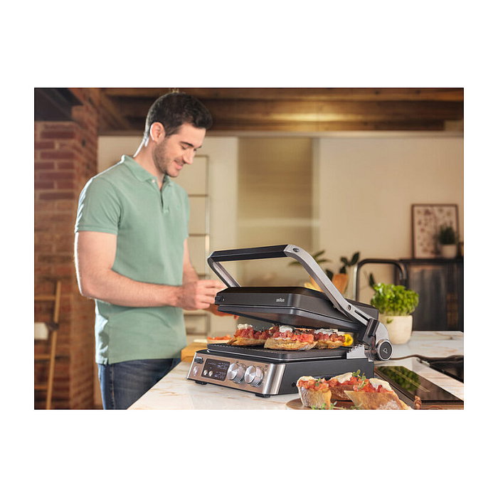 Braun CG 7040 Contact Grill MultiGrill 7, Grill de Contacto 2000W 6 Personas, Placas de Hierro Fundido Desmontables, Antiadherente, Negro y Acero Inoxidable