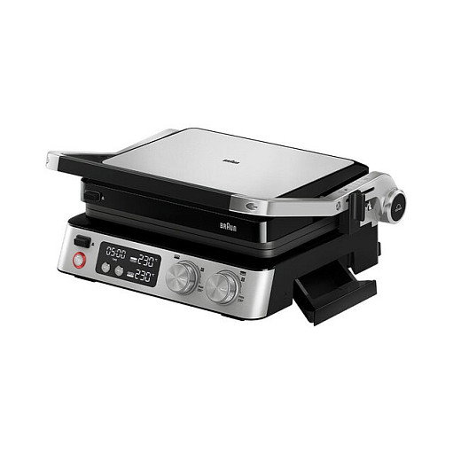 Braun CG 7040 Contact Grill MultiGrill 7, Grill de Contacto 2000W 6 Personas, Placas de Hierro Fundido Desmontables, Antiadherente, Negro y Acero Inoxidable