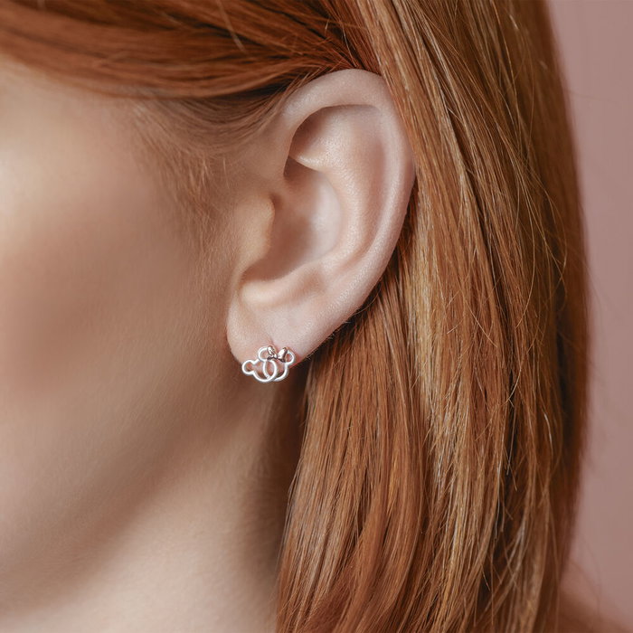 Disney Pendientes Minnie Mouse Plata Bañados en Plata con Lazo Oro Rosa