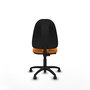 Silla de oficina Algarra con mecanismo Contacto permanente básico tapizada con Similpiel color Naranja. Equipada con Base poliamida negra, Sin brazos y Ruedas de parqué