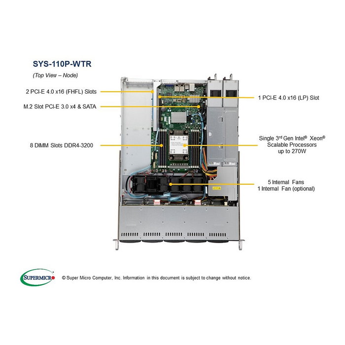 Supermicro SYS-110P-WTR Servidor Barebone 1U Rack Intel Xeon DDR4-SDRAM SATA III 750W