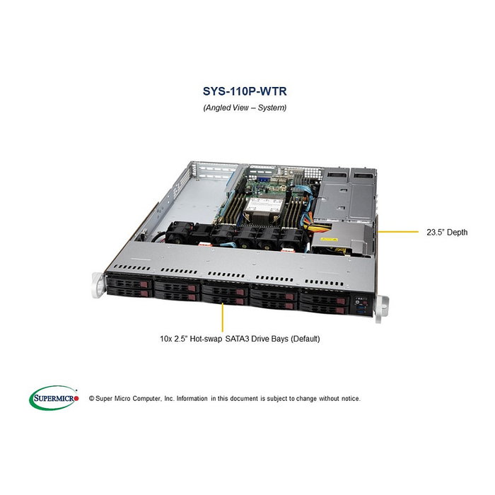 Supermicro SYS-110P-WTR Servidor Barebone 1U Rack Intel Xeon DDR4-SDRAM SATA III 750W