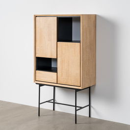 Armario Natural-Negro Madera-Metal 84,50 X 40 X 153 cm