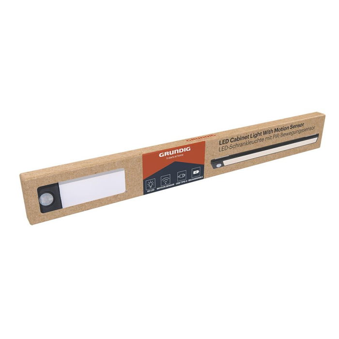 Grundig Iluminación LED para Armario con Batería, 48 LED, 85 lm, Sensor de Movimiento, Carga USB-C, 30x4x0.9 cm