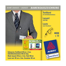 AVERY Zweckform Lanyards 4830 con Federhaken, Negro, 10 unidades