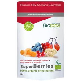Biotona Superberries - Mezcla de Bayas Deshidratadas Ecológicas (Arándano, Cranberry, Goji) - Tentempié Vegano, 250 g