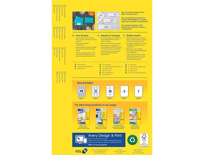 Avery Etiqueta Adhesiva Cubriente Permanente para Impresora Laser Blanca 63,5 x 38,1 mm Caja 525 Unidades Avery Etiqueta Adhesiva Cubriente Permanente para Impresora Laser Blanca 63,5 x 38,1 mm Caja 525 Unidades