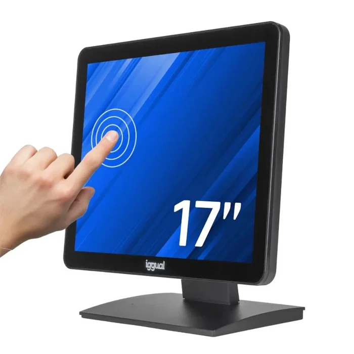 Iggual MTL17X - Monitor POS Táctil Capacitivo 10 Puntos 17" (43,2 cm), Resolución SXGA 1280 x 1024, Panel LCD 4:3, 300 cd/m², VGA, HDMI, USB 2.0, Inclinación Ajustable, Negro