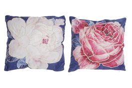 DKD Home Decor Cojin Moderno 10 x 45 x 45 cm (4 Unidades) Poliester Azul Rosa Rojo Flor Zipper