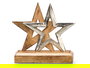 Giftdecor Soporte Decoracion Doble Estrella Plateado Metal Madera 15x15x6 cm (Set de 12)