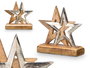 Giftdecor Soporte Decoracion Doble Estrella Plateado Metal Madera 15x15x6 cm (Set de 12)