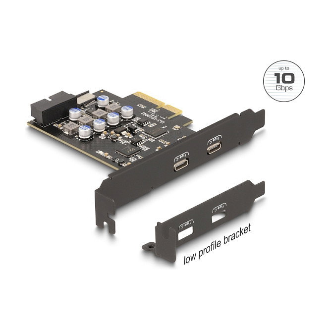 DeLOCK 90345 Tarjeta PCIe 3.0 x4 con 2 Puertos USB Tipo-C Externos 10 Gbps (3.2 Gen2) y 1 Interno USB Tipo-E + 19 Pines - Factor de Bajo Perfil DeLOCK 90345 Tarjeta PCIe 3.0 x4 con 2 Puertos USB Tipo-C Externos 10 Gbps (3.2 Gen2) y 1 Interno USB Tipo-E + 19 Pines - Factor de Bajo Perfil