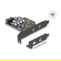 DeLOCK 90345 Tarjeta PCIe 3.0 x4 con 2 Puertos USB Tipo-C Externos 10 Gbps (3.2 Gen2) y 1 Interno USB Tipo-E + 19 Pines - Factor de Bajo Perfil
