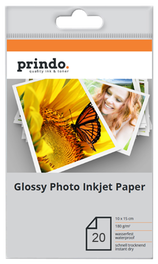 Prindo Papel Fotográfico Brillante InkJet 10x15cm 180g/m² 20 Hojas Blanco