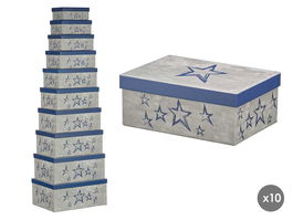 Pincello Set 10 Cajas Estrellas Azul 37.5x29x16.5 cm (Set de 2)