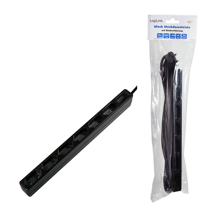 LogiLink Regleta de 6 enchufes tipo euro, negro LogiLink Regleta de 6 enchufes tipo euro, negro