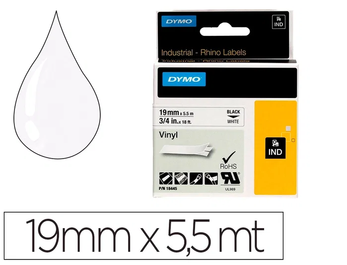 Dymo Rhino Cinta de Etiquetas ID1-19 Negro sobre Blanco