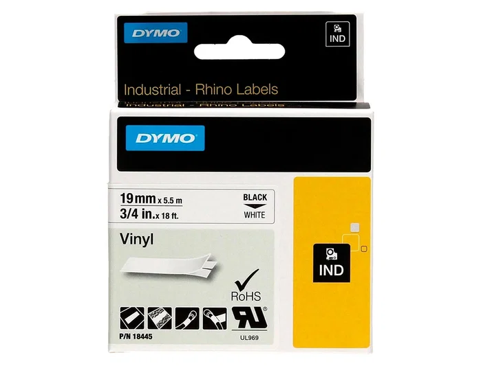 Dymo Rhino Cinta de Etiquetas ID1-19 Negro sobre Blanco